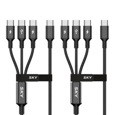 스카이 비트 60W 3in1 C to C타입 고강도 패브릭 멀티 고속 충전 메탈 케이블, 120cm, 블랙, 2개 120cm, 블랙, 2개