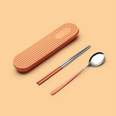 푸코 바네 커트러리 수저케이스 세트, 오렌지레드, 젓가락 + 숟가락 + 수저케이스, 1세트