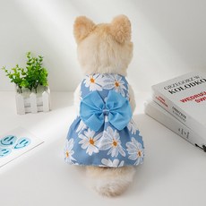 Atipet寵物大蝴蝶結清爽圖案洋裝, 藍色, 1個