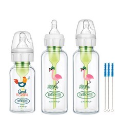 닥터브라운 데코 유리 젖병 내로우넥 120ml + 250ml x 2p 세트, 1단계(신생아용), 2단계, 혼합색상