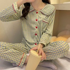 더그랑 임산부 체크그린 잠옷