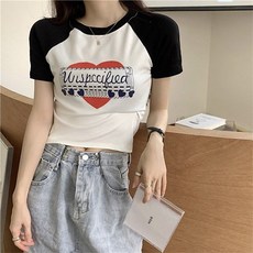 묘먀미 여성용 크랙 하트 슬림핏 크롭 티셔츠 MMM286