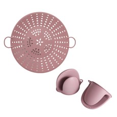 제이테이블 실리콘 찜기 1단 + 악어 주방장갑 2p 세트 핑크, 1세트