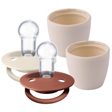 BIBS 디럭스 실리콘 쪽쪽이 2종 + 화분캡 2p 세트, 0세~3세, 2개, 아이보리(화분캡), 아이보리, 우드척(쪽쪽이)
