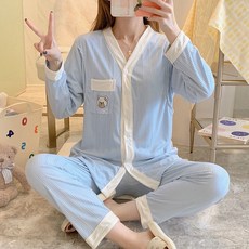지앤와이 얇은 긴팔 수유 잠옷 상하의 세트