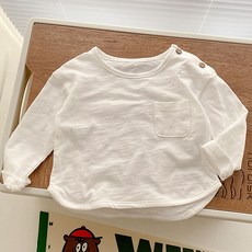 엠케이 유아용 숄더 투버튼 포켓 긴팔 티셔츠