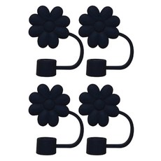 Linesmith 矽膠 Stanley 保溫杯相容 花朵吸管防塵蓋, 黑色, 4個