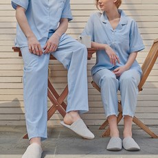 오프아워 커플용 컴포트 스트라이프 라인 9부 파자마 바지