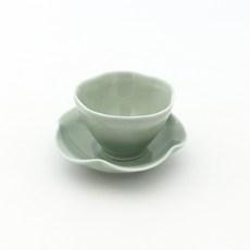月鹽手工瓷花瓣茶杯套組, 淺綠色, 1個