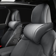 GMZ MOTORS 汽車真皮記憶海綿真頸墊 黑色 2個
