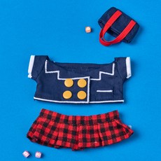 BUTTERSHOP 紅色格子校服上衣+裙子娃娃衣服套裝, 1組, 海軍藍