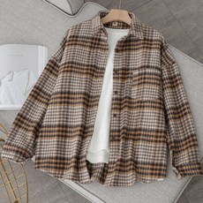 더시럽 여성용 도톰 포근 트위드 루즈핏 셔츠 재킷