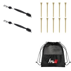 NAYA STYLE 高爾夫球桿頭清潔劑黑色 2p + Wood Golf Long Long Tee 10p + Pouch Set GFYP-10-6 + 182-4PU, 黑色（清潔劑）、木材（茶）, 1套