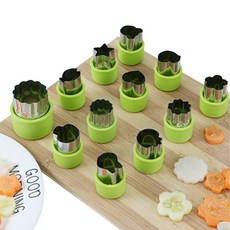 Gbiel 蔬果餅乾壓模組，12個入 綠色 不鏽鋼 PP塑膠 耐熱140°C, 12個