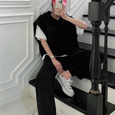 NANING9 女款Nonaep連帽背心褲子套裝