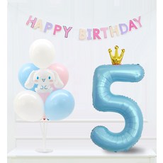 조이파티 시나모롤 생일풍선 세트 5, 블루(왕관숫자풍선), 랜덤발송(고무풍선), 1세트