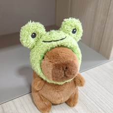 아이끌레 스타일 카피바라 봉제인형 키링, 10 개구리모자, 1개, 12cm