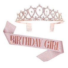 생일 어깨띠 + 티아라 왕관 세트 HG-19, 핑크 걸, 1세트