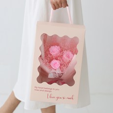 뷰티풀데코센스 시들지 않는 생화 프리저브드 장미 안개 꽃다발+전구+핸들캐리어, 핑크(꽃다발)