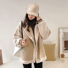 엘쏘 여성용 스웨이드 배색 무스탕 자켓