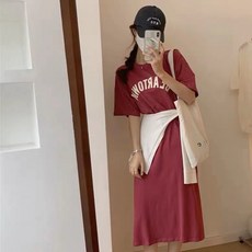 마켓에이 여성용 베어타운 레터링 박시 롱 원피스티