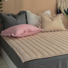 헬로우슬립 시원한 시어서커 누빔 침대패드, 베이지