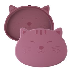 쿠코파마 이유식 뚱냥이 흡착식판 + 뚜껑, 버건디