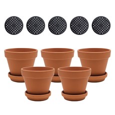 Gardenit 透氣德國陶土花盆+底座+網狀組 標準型, 陶器(黃土), 5組