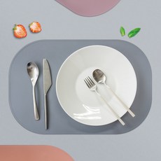 로야 실리콘 테이블 매트 라운드 2p, 내추럴 그레이, 435 x 285 mm