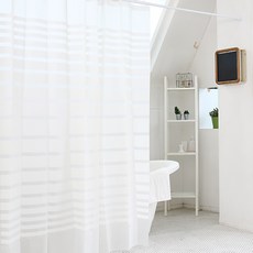 FREESPACE 簡約條紋浴簾組 Set, EVA材質, 180cmX180cm, 180 x 180cm, 白色, 1組