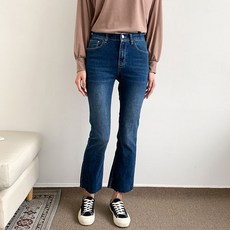 헤이진 여성용 속밴딩 워싱 슬림 부츠컷 청바지 J029
