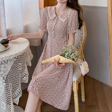 아뗄릭 여성 브이넥 카라 포인트 러블리 미니 플라워 미디 원피스 13854