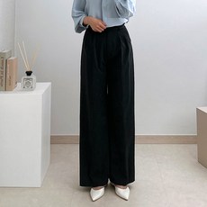 리버블루 여성용 하이웨스트 투핀턱 세미 와이드 롱기장 슬랙스