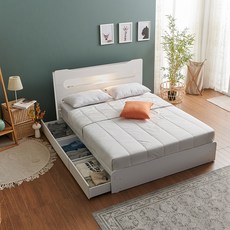 카인 LED 리노 서랍 침대 + 매트리스 방문설치, 화이트