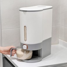 Lead home 一觸式密封雜糧保管米桶 10kg+量杯組, 1組, 象牙色+灰色