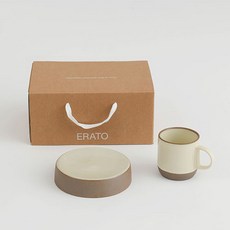 ERATO 韓國產釉瓷馬克杯平盤早餐禮物組 2入, 多霧路段, 盤子+杯子, 1套