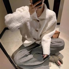 앤드스타일 여성용 닐라부클 더플 단추 떡볶이 니트 카라 가디건 263789
