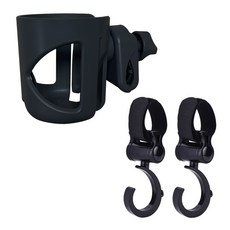 Travel Cube 多用途耐用嬰兒車杯架+掛鉤 Set 2入, 黑色, 1組