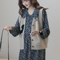 해피쎄븐 임산부 캐릭터 조끼 니트베스트