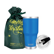 KEEP 대용량 스테인리스 보온보냉 텀블러 + 밀폐형빨대뚜껑 + 크리스마스 기프트 파우치 세트, 블루, 900ml