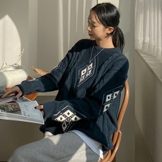 여성용 라운드 아가일 케이블 니트