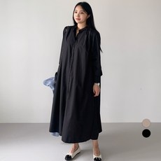 102102 여성용 빅사이즈 오버핏 헨리넥 셔츠 롱 원피스