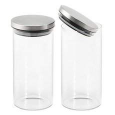 헬로키친 스테인리스 뚜껑 원형 내열 유리병, 1800ml, 2개
