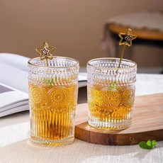 WORTH IT 渥思 復古浮雕金邊玻璃杯 380ml, 半透明色, 1個