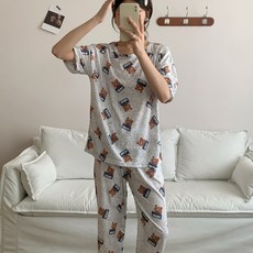 엘쏘 여성용 잠옷 반팔 티셔츠 + 긴바지 홈웨어 실내복 잠옷 상하의 세트