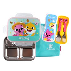Pinkfong Edison 立體湯匙叉子便當盒組, 1組, 餐盤+便當袋+湯匙+叉子+餐具盒, 混色