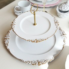 MA MAISON 2層層疊式支架 CSP313G-W 直徑35cm*H 35cm, 白色+金色, 1個