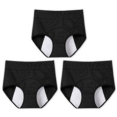 LOVELYON 女款棉質彈性防漏衛生內褲 ACJ01 3件, 黑色