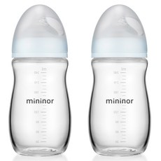 미니노르 스마트 유리 젖병 240ml 트윈팩, 2단계(3~6개월), 투명