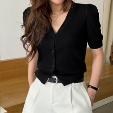 NANING9 女款Hobolt泡泡袖V領開襟衫
